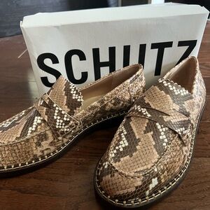 SCHUTZ Brown Snake Print Loafers